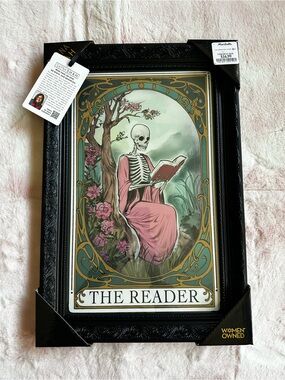The Reader Framed Wall Art Print - Pink, Teal & Black - Sapna Shah